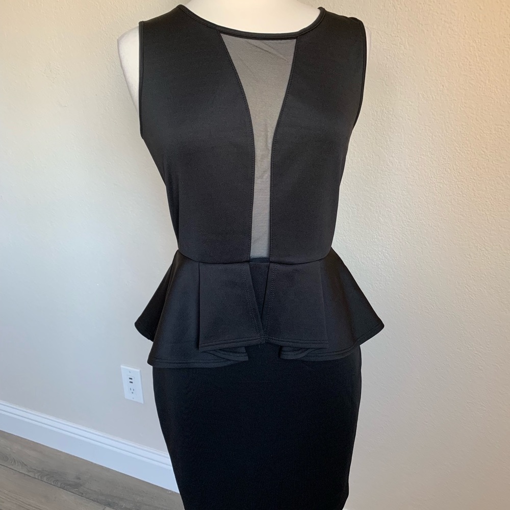 Bebe Black Scuba Material Dress w/ sheer Cut outs
